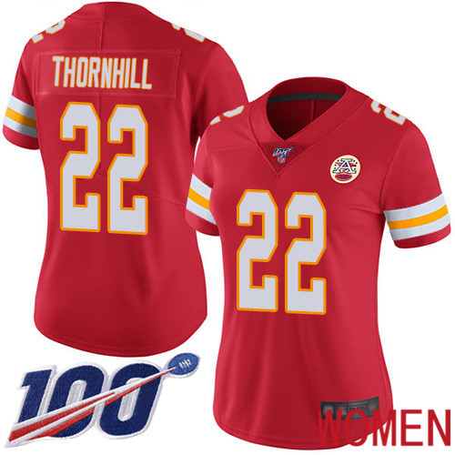 Women Kansas City Chiefs #22 Thornhill Juan Red Team Color Vapor Untouchable Limited Player 100th Season Football Nike NFL Jersey